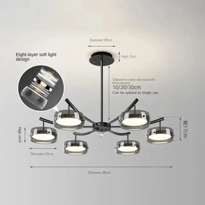 Modern black glass eight-arm dining pendant light by Decorbites with glass shades on Tampa Home & Garden Store