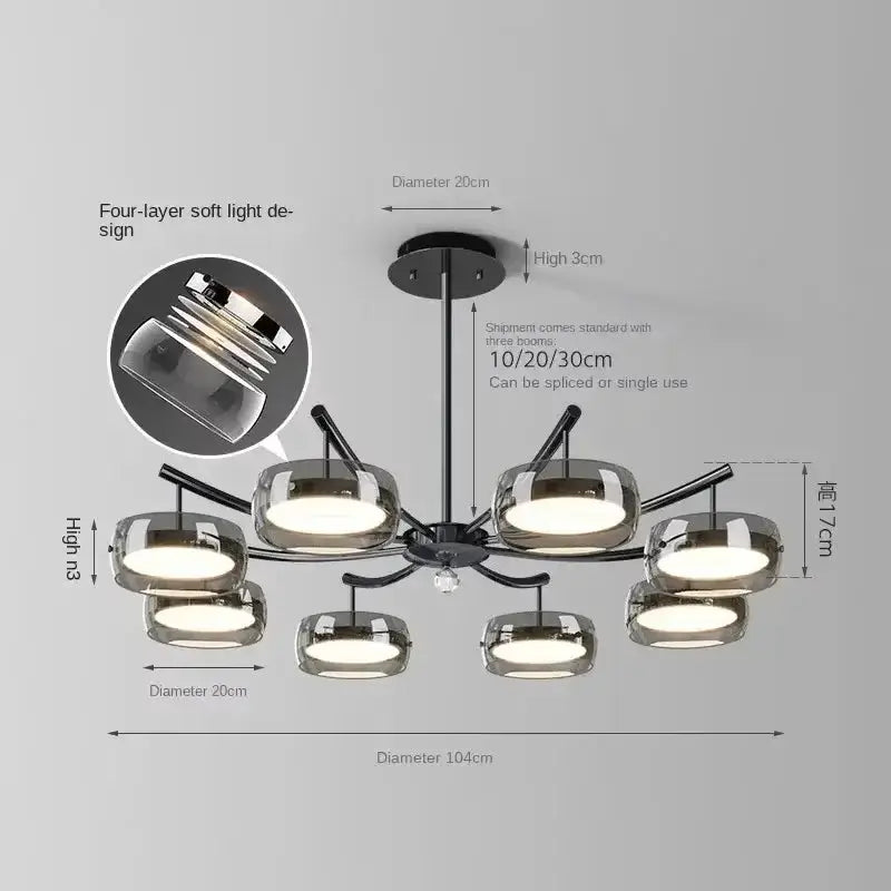Modern black glass dining pendant light by Decorbites, six-globe chandelier with metal frame on Tampa Home & Garden Store