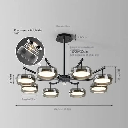 Modern black glass dining pendant light by Decorbites, six-globe chandelier with metal frame on Tampa Home & Garden Store