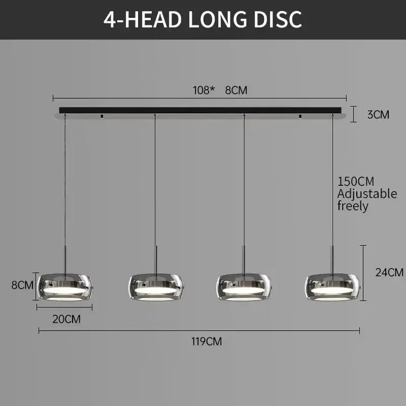 Modern black glass four-disc dining pendant light by Decorbites, 4-head ceiling mount with cords on Tampa Home & Garden Store
