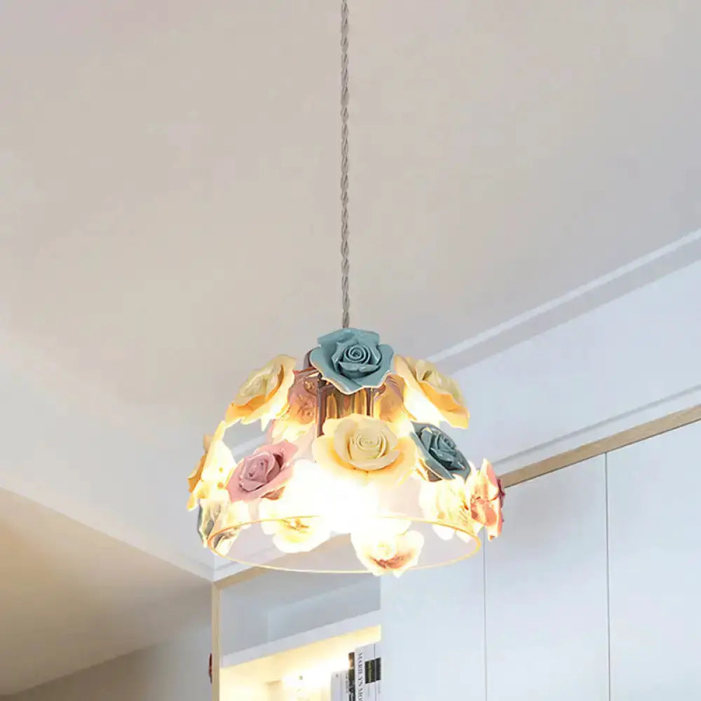 Modern transparent glass flower pendant light with pastel rose blossoms Decorbites on Tampa Home & Garden Store