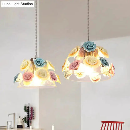 Modern transparent glass flower pendant light with pastel rose accents, 2 fixtures Decorbites on Tampa Home & Garden Store