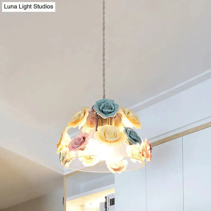 Modern transparent glass flower decor pendant light with pastel rose petals by Decorbites on Tampa Home & Garden Store