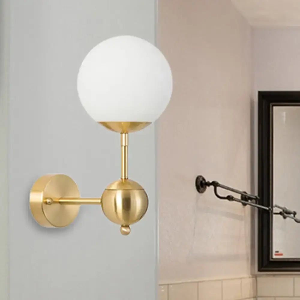 Brass Globe Bathroom Sconce with white glass shade Decorbites wall light on Tampa Home & Garden Store