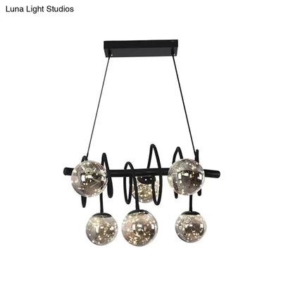 Black Glass Chandelier with six smoke-gray orbs and LED bulbs by Decorbites on Tampa Home & Garden Store