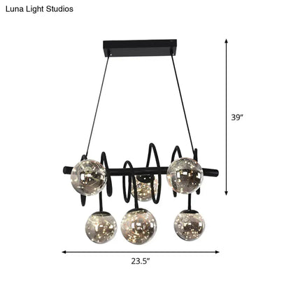 Black glass chandelier with smoke gray orbs, six spherical lamps, six-LED by Decorbites on Tampa Home & Garden Store