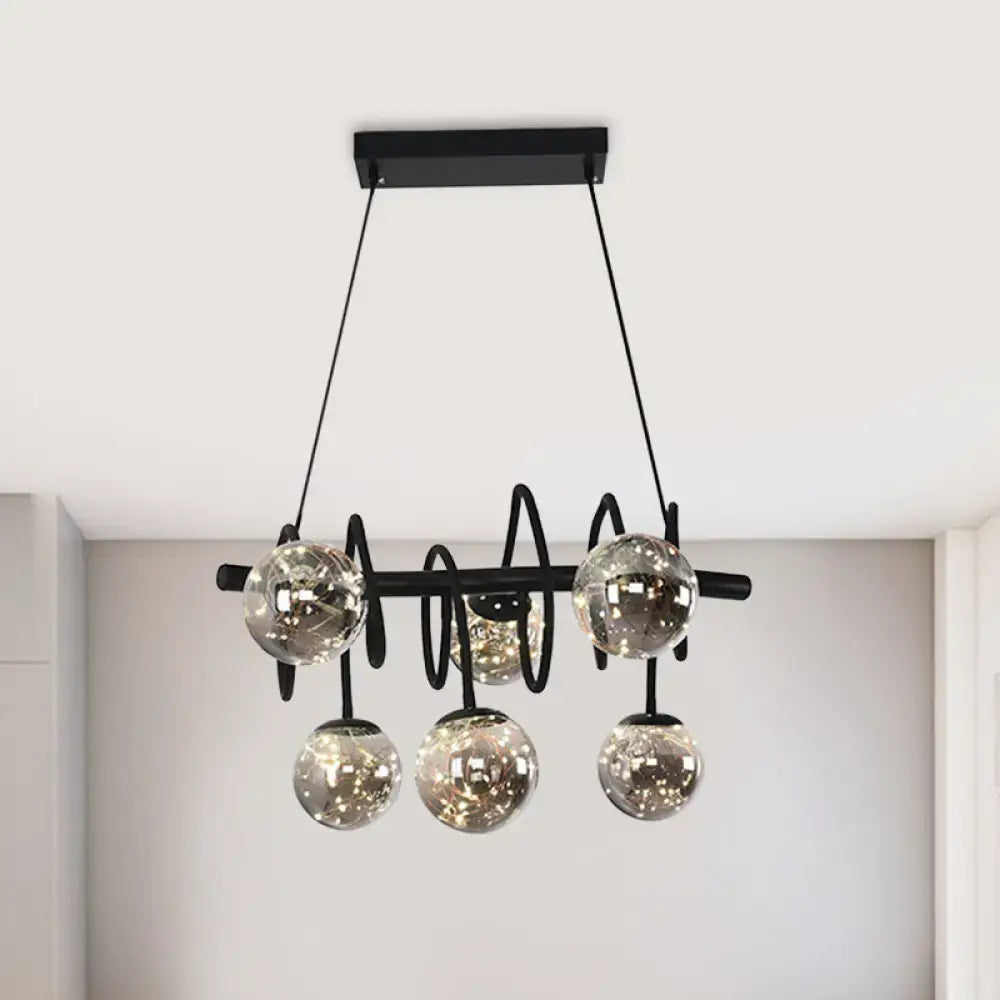 Black Glass Chandelier with smoke gray orbs, six-LED lighting by Decorbites on Tampa Home & Garden Store