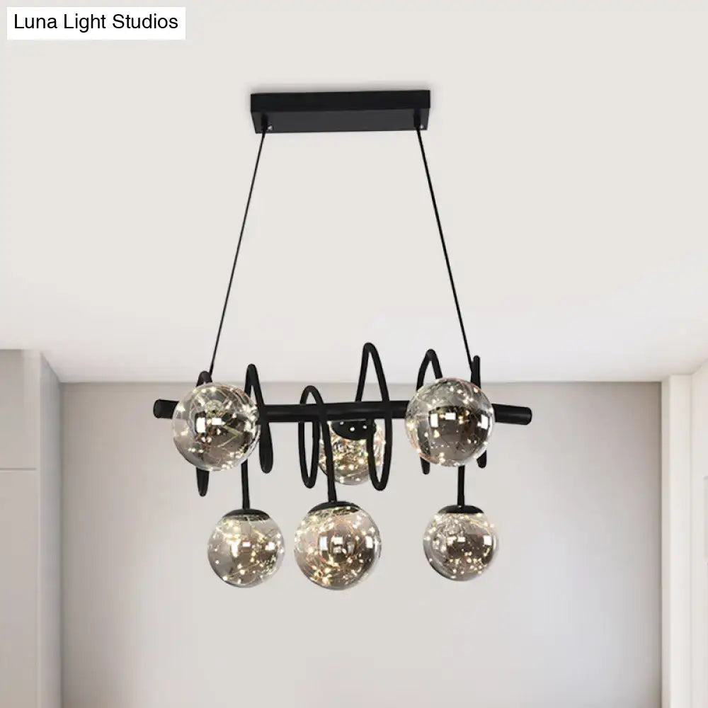 Black Glass Chandelier with smoke gray glass orbs six-LED Decorbites on Tampa Home & Garden Store