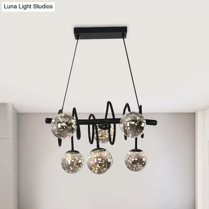 Black Glass Chandelier with smoke gray glass orbs six-LED Decorbites on Tampa Home & Garden Store