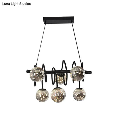 Decorbites black glass chandelier with six smoke-gray globes and LED bulbs, modern ceiling fixture on Tampa Home & Garden Store