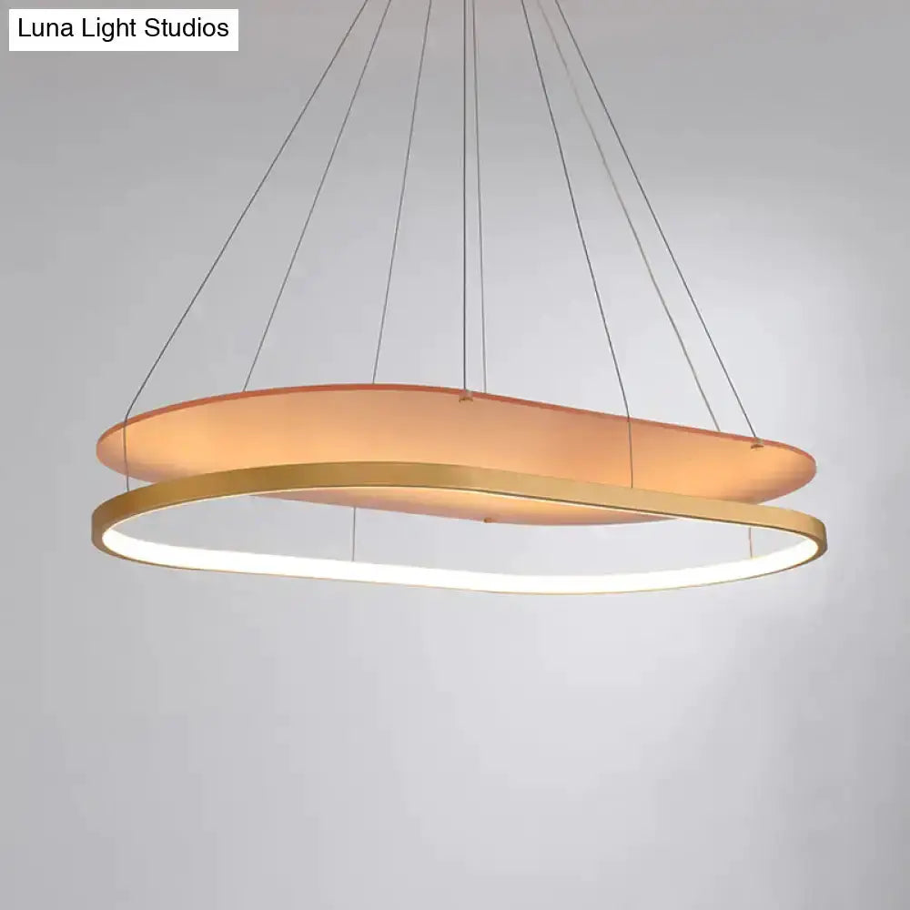 Modern black and gold LED pendant chandelier with two circular rings suspended by cables on Tampa Home & Garden Store
