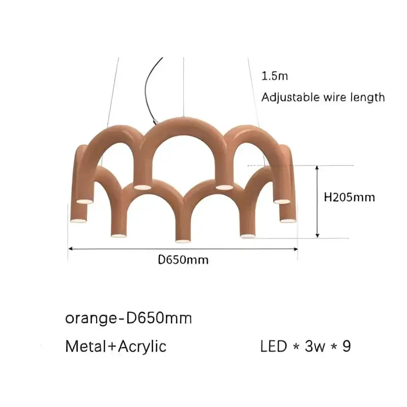 Chandelier orange LED arch pendant, metal+acrylic, 9 LEDs, D650mm on Tampa Home & Garden Store
