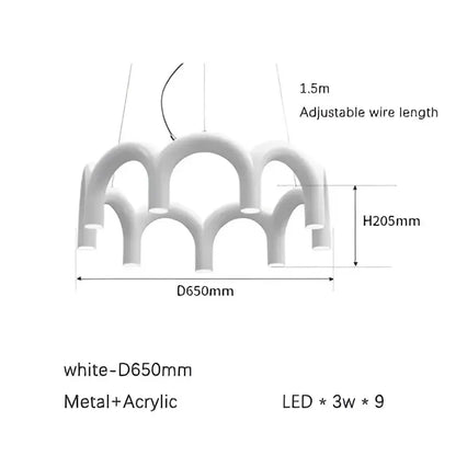 Chandelier white metal + acrylic LED arch pendant light by Decorbites, LED 3W x 9 D650mm on Tampa Home & Garden Store