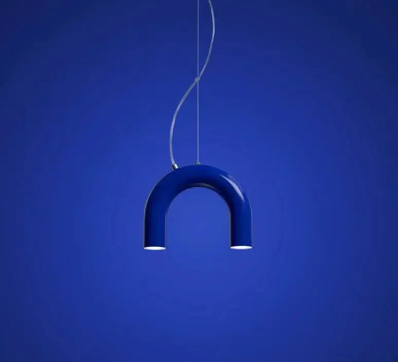 Modern blue LED arch chandelier pendant light by Decorbites, U-shaped dining room fixture on Tampa Home & Garden Store