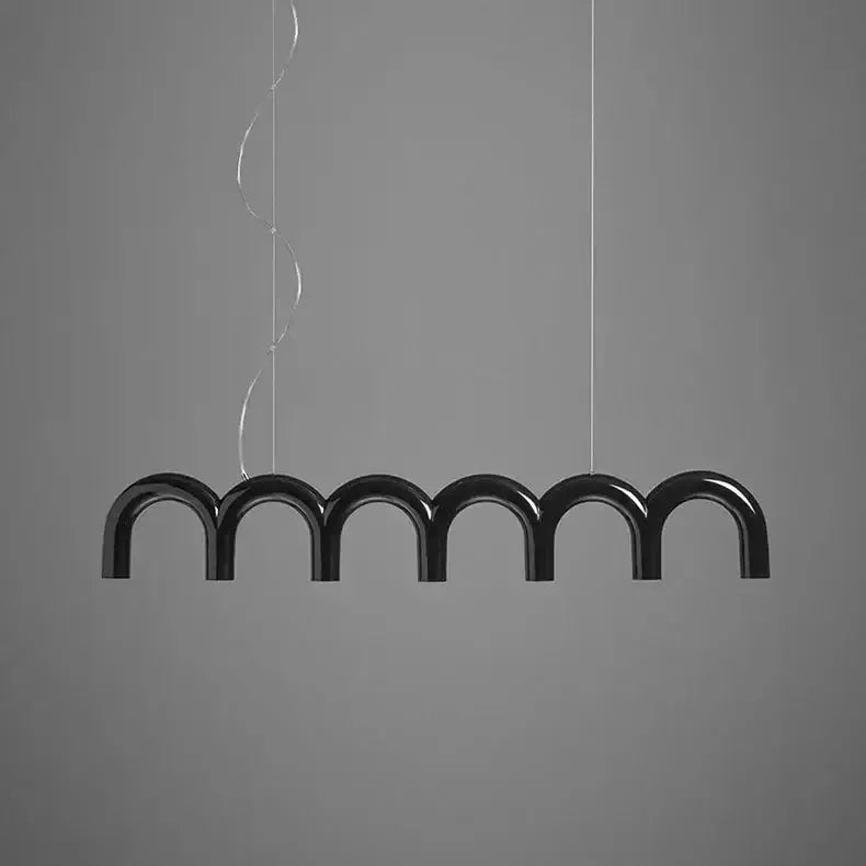 Modern blue LED arch chandelier dining room pendant light with six arches in black metal on Tampa Home & Garden Store