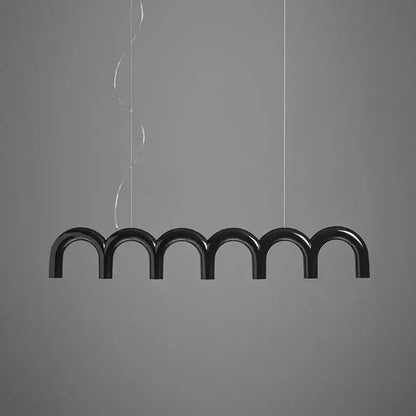 Modern blue LED arch chandelier dining room pendant light with six arches in black metal on Tampa Home & Garden Store