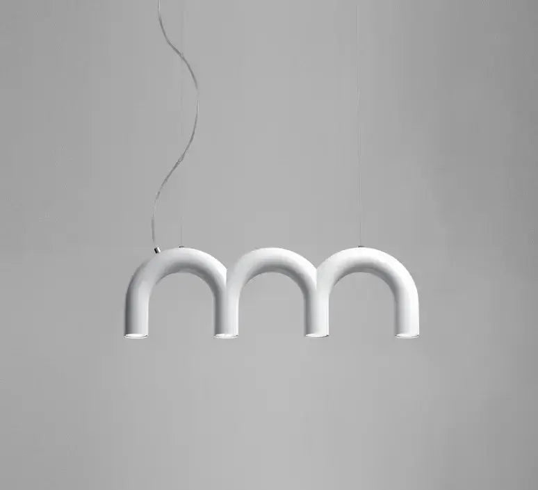 Decorbites modern LED arch chandelier pendant light with four white curved arches on Tampa Home & Garden Store