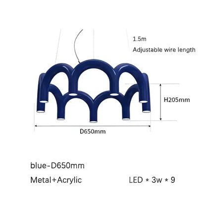 Chandelier Decorbites blue LED arch dining pendant light metal+acrylic, 9x3W LED 650mm dia on Tampa Home & Garden Store
