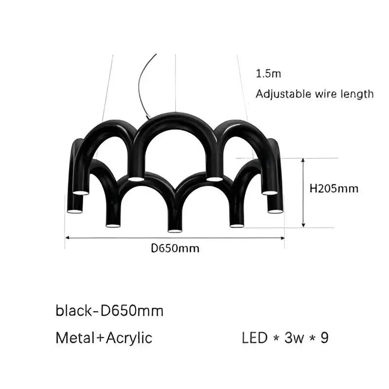 Chandelier Decorbites black LED arch, dining room pendant light, metal + acrylic, 9x3W LEDs on Tampa Home & Garden Store