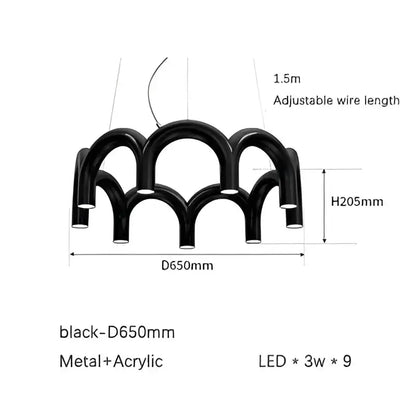 Chandelier Decorbites black LED arch, dining room pendant light, metal + acrylic, 9x3W LEDs on Tampa Home & Garden Store