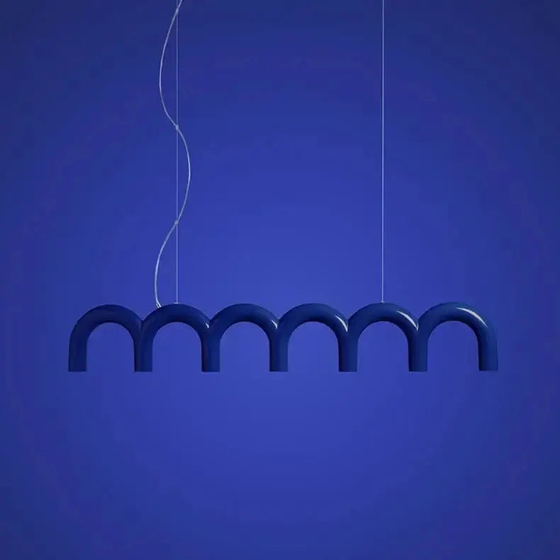 Modern blue LED arch chandelier dining pendant by Decorbites, six curved arches on Tampa Home & Garden Store