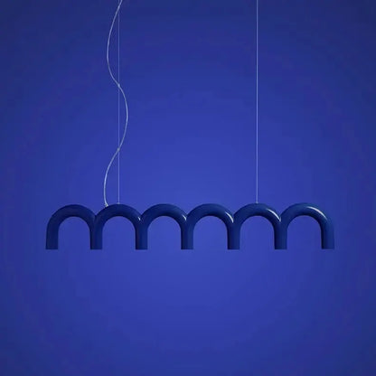 Modern blue LED arch chandelier dining pendant by Decorbites, six curved arches on Tampa Home & Garden Store