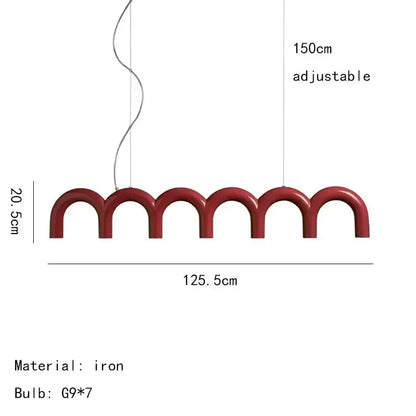 Chandelier by Decorbites, seven-arch iron pendant light with red arches, 125.5cm long on Tampa Home & Garden Store