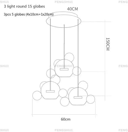 Modern LED bubble ball chandelier by Decorbites; 3 light pendants with 15 globes, living room pendant light on Tampa Home & Garden Store