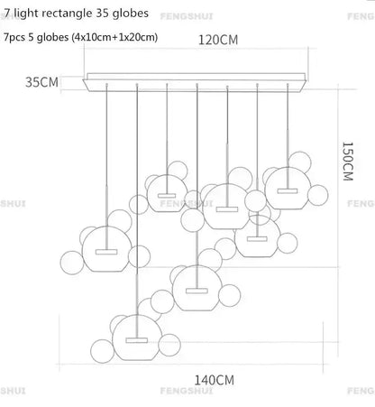 Decorbites modern LED bubble 15-globe glass pendant chandelier with rectangular ceiling mount on Tampa Home & Garden Store