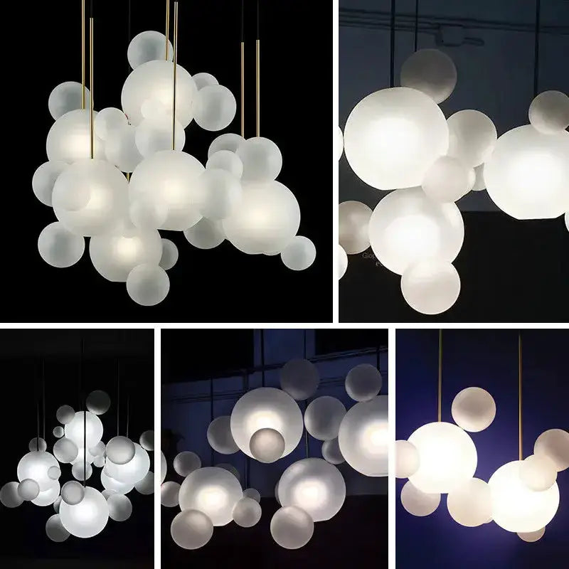 Decorbites modern LED bubble chandelier with frosted glass globes on gold cords pendant light on Tampa Home & Garden Store