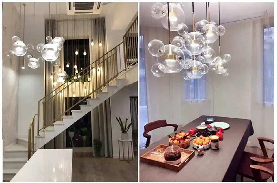 Chandelier Decorbites 25-globe LED bubble chandelier with gold rods over dining table on Tampa Home & Garden Store