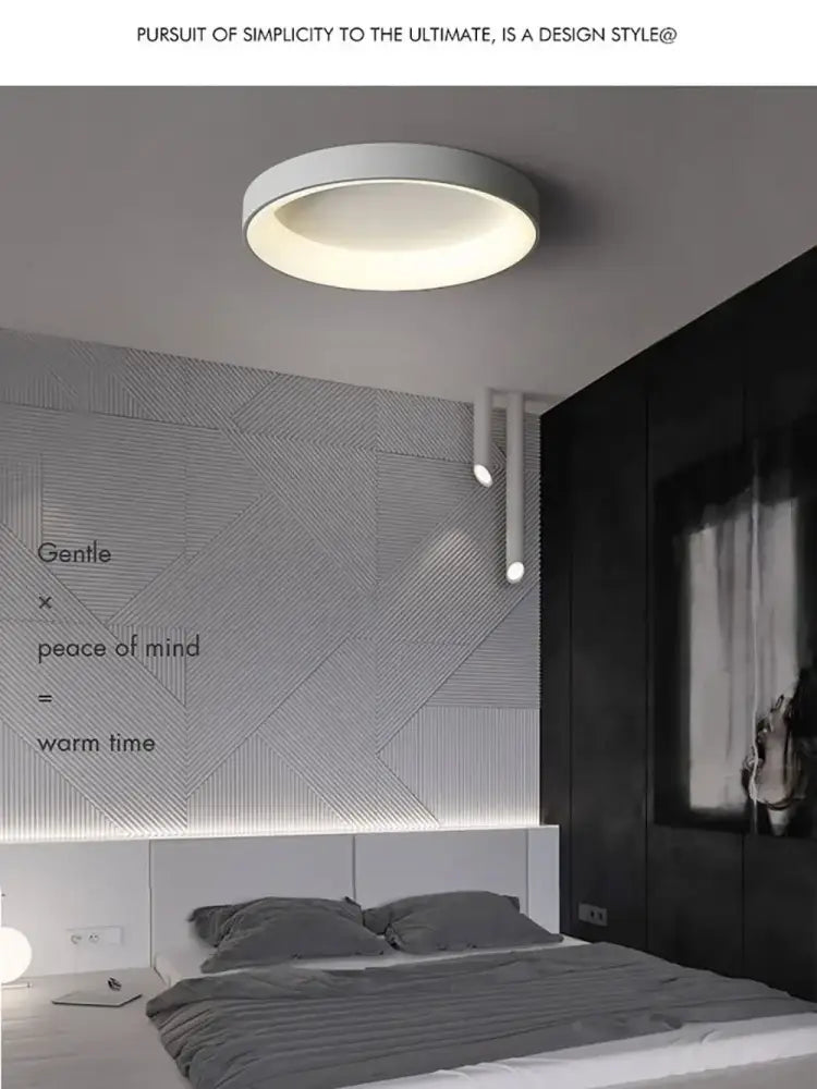 White Nordic Ceiling Light flush mount by Decorbites in a modern bedroom on Tampa Home & Garden Store