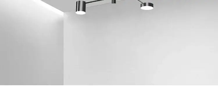 Gold Black Minimalist Chandelier by Decorbites with slim ceiling bar and two white shades on Tampa Home & Garden Store