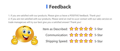 Feedback banner with thumbs-up emoji and 5-star ratings for Item as Described, Shipping Speed on Tampa Home & Garden Store