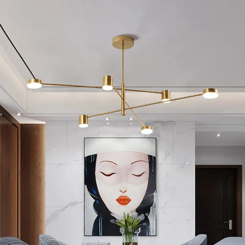 Gold Black Minimalist Chandelier by Decorbites with slender arms and cylindrical light heads on Tampa Home & Garden Store