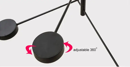 Gold Black Minimalist Chandelier with round black discs on slender arms, adjustable 360° on Tampa Home & Garden Store
