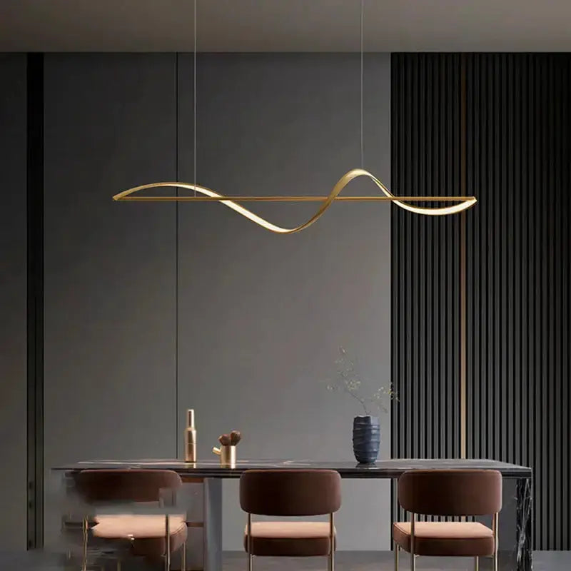 Modern gold curved LED chandelier dining pendant light by Decorbites on Tampa Home & Garden Store