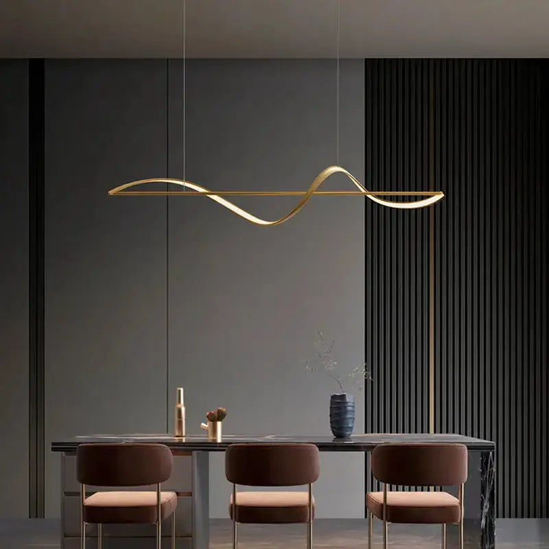Chandelier Decorbites modern gold curved LED pendant light for dining room, wave fixture on Tampa Home & Garden Store