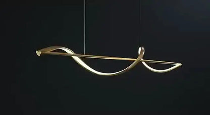 Chandelier: Modern gold curved LED dining pendant by Decorbites, two-loop metal fixture on Tampa Home & Garden Store