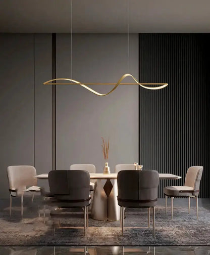 Modern gold curved LED chandelier, Decorbites dining room pendant light on Tampa Home & Garden Store