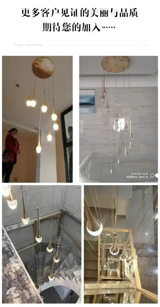 Modern gold LED crystal chandelier with cascading dining pendant drops by Decorbites on Tampa Home & Garden Store