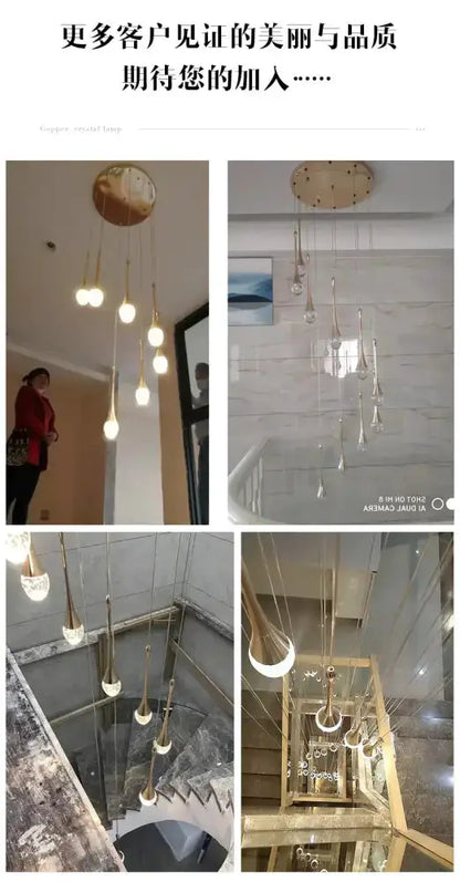 Modern gold LED crystal chandelier with cascading dining pendant drops by Decorbites on Tampa Home & Garden Store