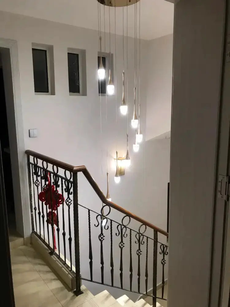 Modern gold LED crystal chandelier cascading pendant by Decorbites on Tampa Home & Garden Store