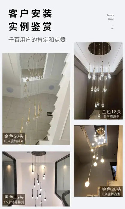 Chandelier Decorbites gold LED crystal cascading pendants; 50-head spiral, 18-head pyramid on Tampa Home & Garden Store