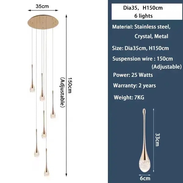 Chandelier Modern gold LED crystal cascading pendant with six lights Decorbites on Tampa Home & Garden Store