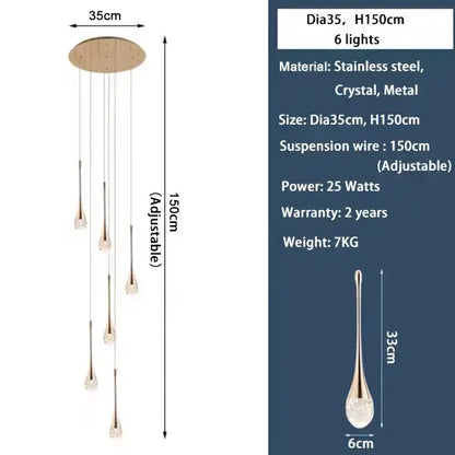Chandelier Modern gold LED crystal cascading pendant with six lights Decorbites on Tampa Home & Garden Store