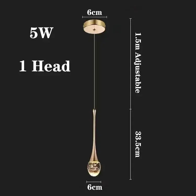 Modern gold LED crystal chandelier pendant by Decorbites, 1 head, 5W, 1.5m cable on Tampa Home & Garden Store