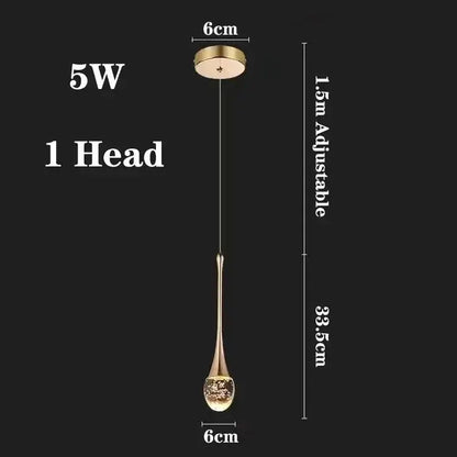 Modern gold LED crystal chandelier pendant by Decorbites, 1 head, 5W, 1.5m cable on Tampa Home & Garden Store
