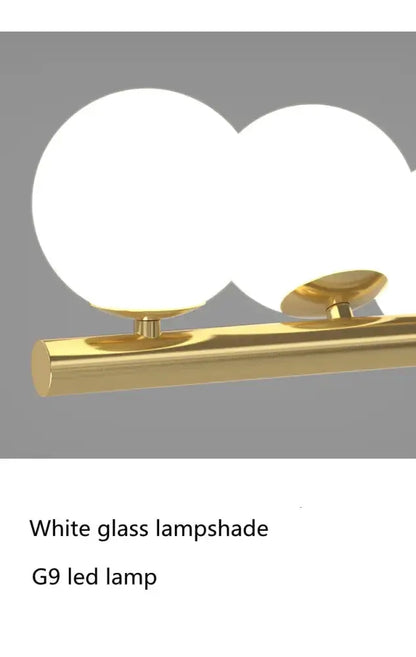 Modern gold linear LED glass chandelier with two white glass shades by Decorbites on Tampa Home & Garden Store