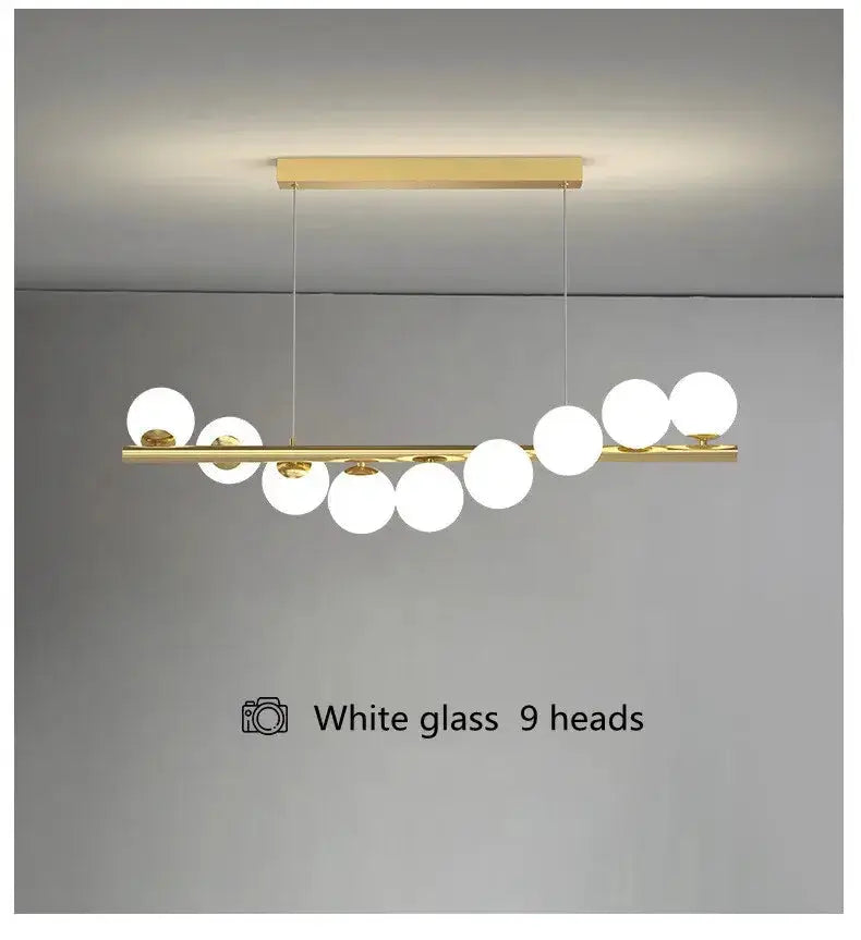 Chandelier Modern gold linear LED glass dining room pendant light with 9 white globes on Tampa Home & Garden Store